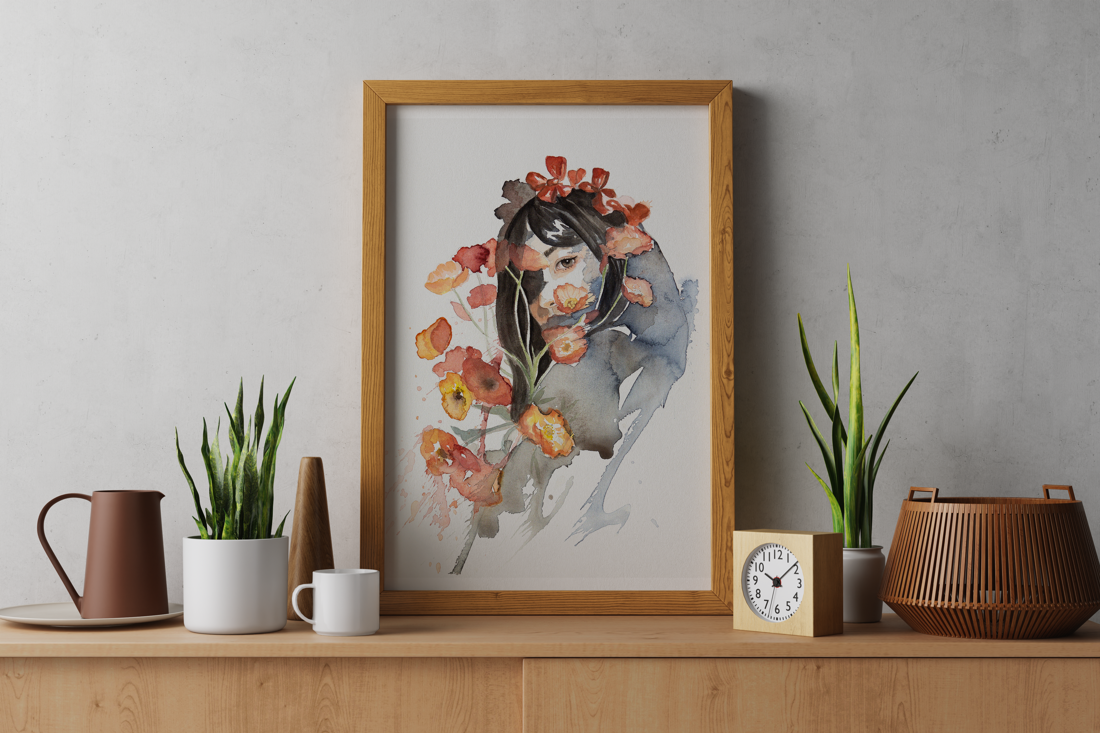 Print Veil of Petals - Watercolor portrait