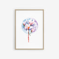 Framed artwork of a watercolor balloon with flowers on a white background