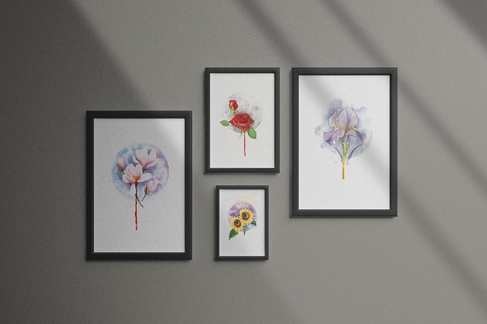 blooming Watercolor magnolia painting with soft pink and white petals on a light background. Shienakara by Karen Novoa.