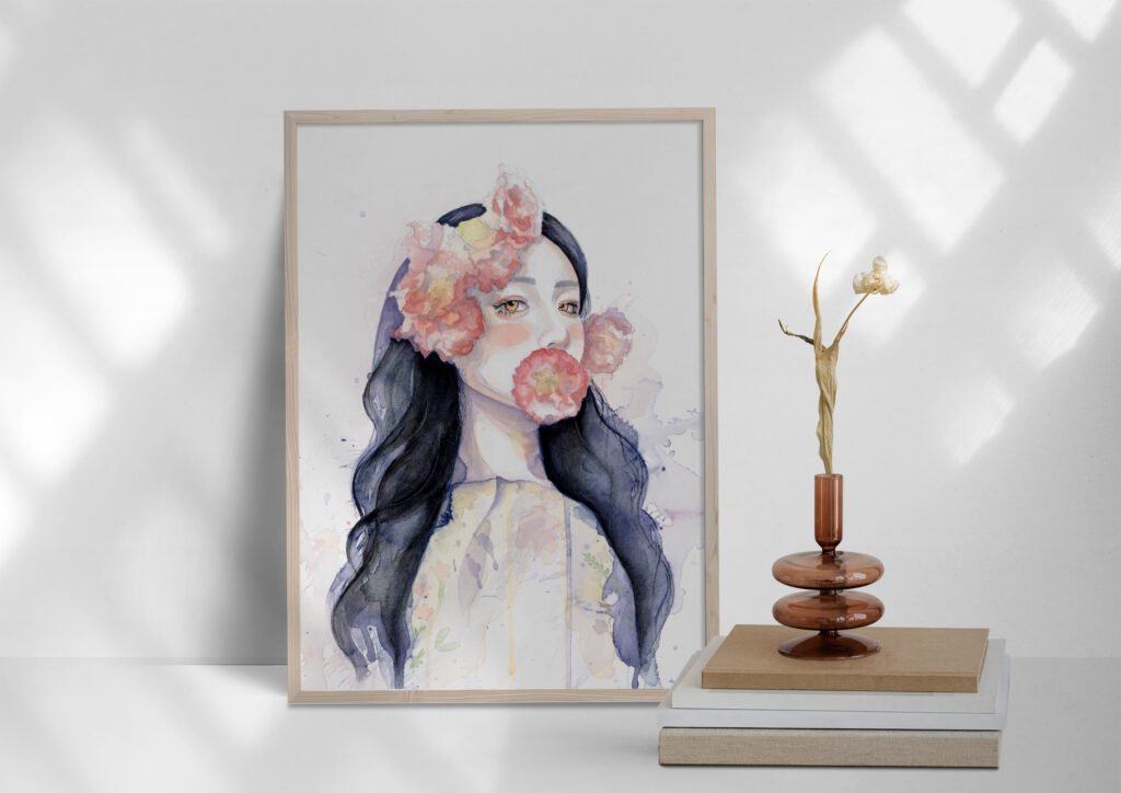 Floral emotions. A watercolor portrait series exploring four emotional states through subtle gestures, floral elements, and the evolving presence of the self.